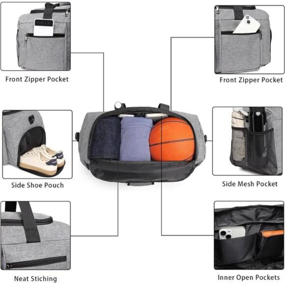 Travel Duffel Bag with Wet Pocket Grey - Picture 3 of 6